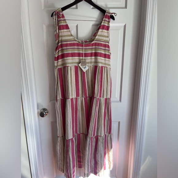 FAHERTY Lanai Linen Dress in Sol Stripe. SZ LG NWT MSRP $198 Backyard BBQ Flowy - Picture 2 of 12